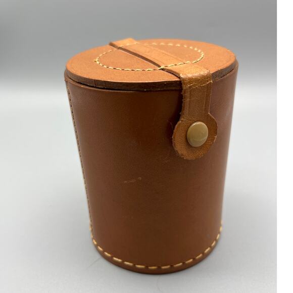 Set Of 5 Vintage Bakelite Dice Tan Leather Stitched Dice Cup - Picture 5 of 5